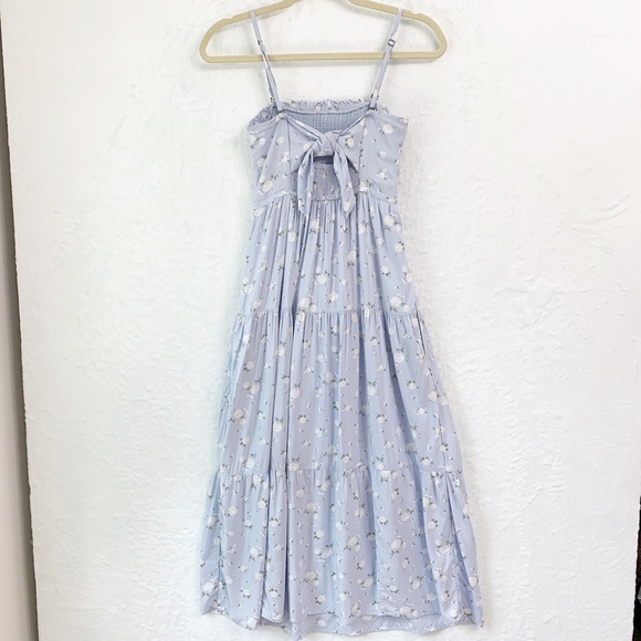 Hollister Floral Smocked Tiered Tie Back Midi Dress Sz S - Picture 6 of 14